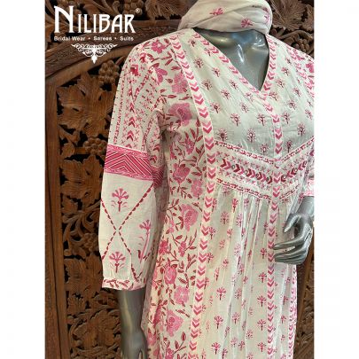 White & Pink Cotton Pant Suit