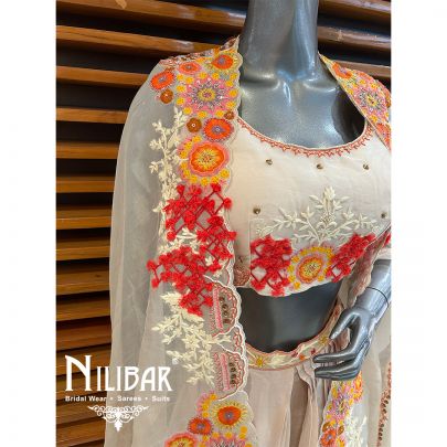 Cream Cape-Organza Embroidered Cape Set
