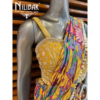 Yellow Silk Georgette Saree