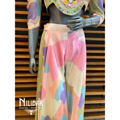  Multi Satin Palazzo Set