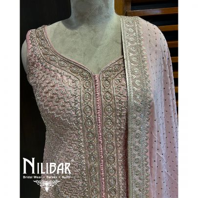 Powder Pink Silk Georgette Lehenga