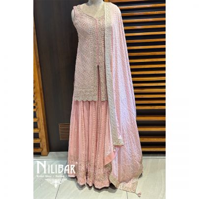 Powder Pink Silk Georgette Lehenga