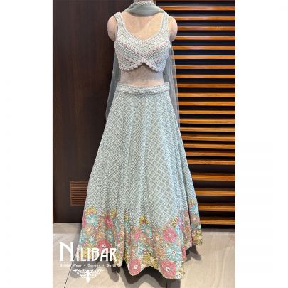 Powder Blue Net Georgette Lehenga