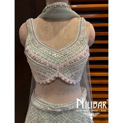 Powder Blue Net Georgette Lehenga