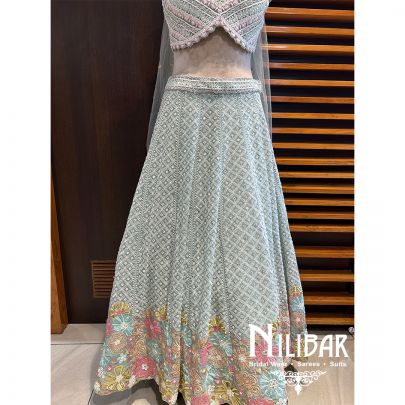 Powder Blue Net Georgette Lehenga