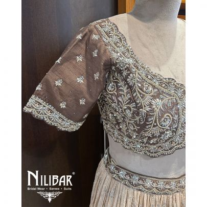 Ivory And Brown Silk Georgette Lehenga