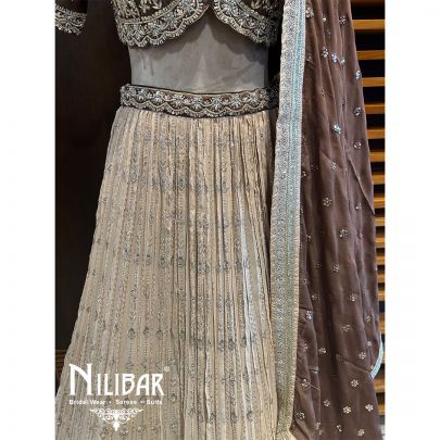 Ivory And Brown Silk Georgette Lehenga