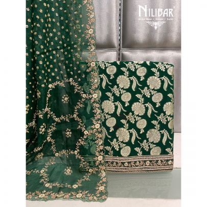 Bottle Green Georgette Unstitched Suit