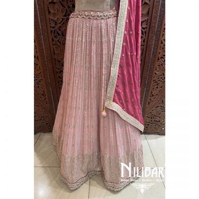 Peach Georgette Net Lehenga