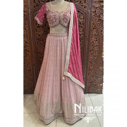 Peach Georgette Net Lehenga