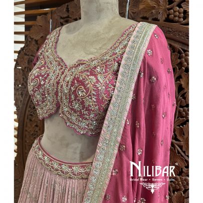 Peach Georgette Net Lehenga