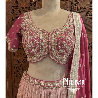 Peach Georgette Net Lehenga