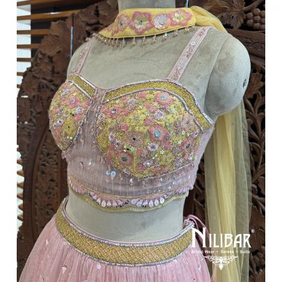 Peach Georgette Net Lehenga