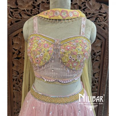 Peach Georgette Net Lehenga