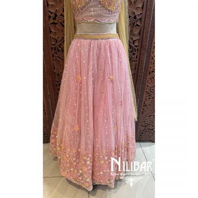 Peach Georgette Net Lehenga