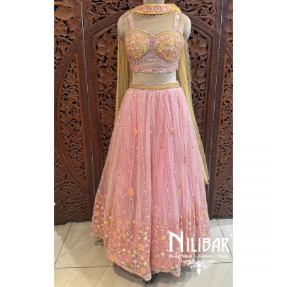 Peach Georgette Net Lehenga