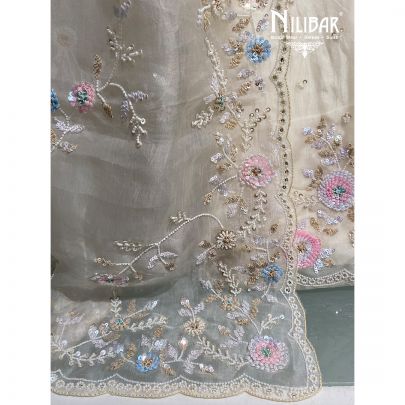 Pearl White Organza Unstitched Suit