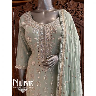 Aqua Blue Georgette Chinon Flarred Palazzo
