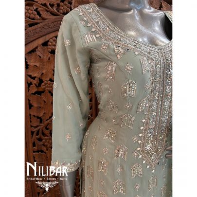 Aqua Blue Georgette Chinon Flarred Palazzo