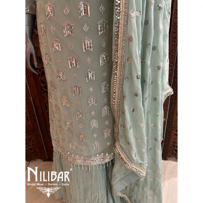 Aqua Blue Georgette Chinon Flarred Palazzo