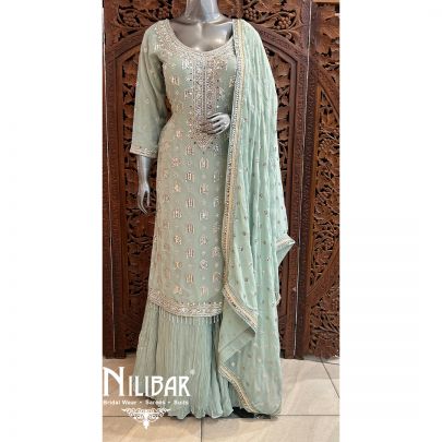 Aqua Blue Georgette Chinon Flarred Palazzo