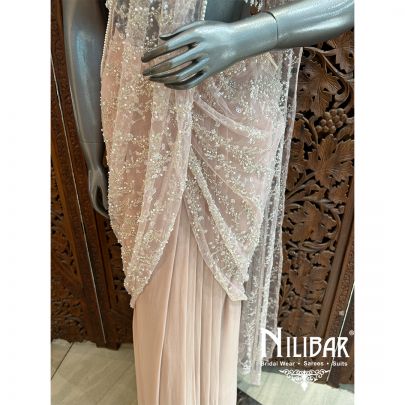 Light Peach Lycra Net Drape Saree