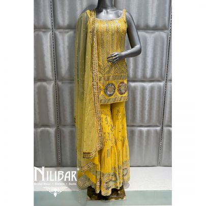 Yellow Georgette Embroidered Garara Suit
