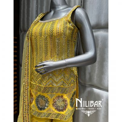 Yellow Georgette Embroidered Garara Suit