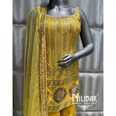 Yellow Georgette Embroidered Garara Suit