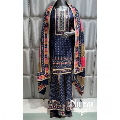 Blue Silk Embroidered Garara Suit