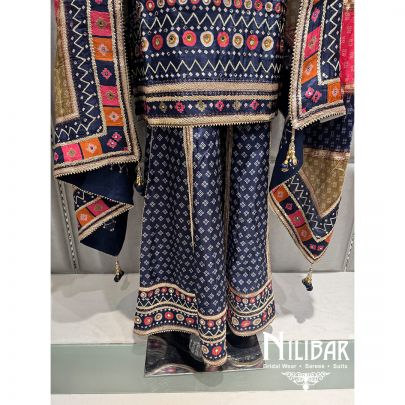 Blue Silk Embroidered Garara Suit