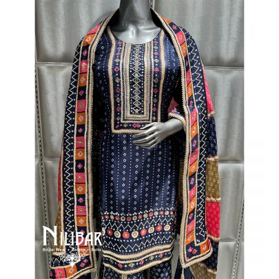 Blue Silk Embroidered Garara Suit
