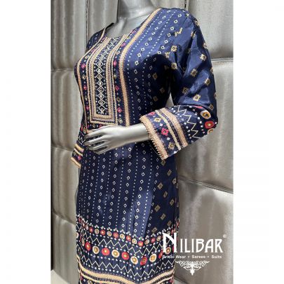 Blue Silk Embroidered Garara Suit