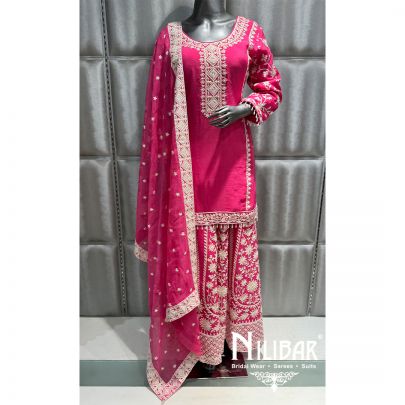 Pink Organza Embroidered Palazzo Suit