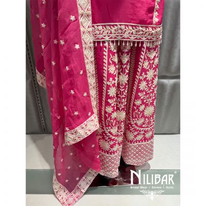 Pink Organza Embroidered Palazzo Suit