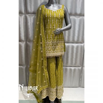 Mehendi Green Georgette Embroidered Garara Suit