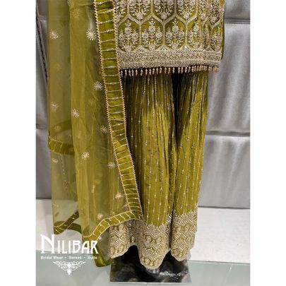Mehendi Green Georgette Embroidered Garara Suit
