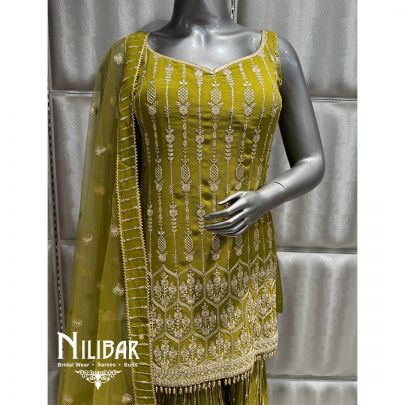 Mehendi Green Georgette Embroidered Garara Suit