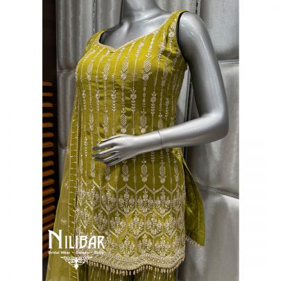 Mehendi Green Georgette Embroidered Garara Suit