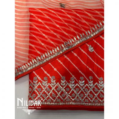 Orange Silk Organza Embroidered Unstitched Suit