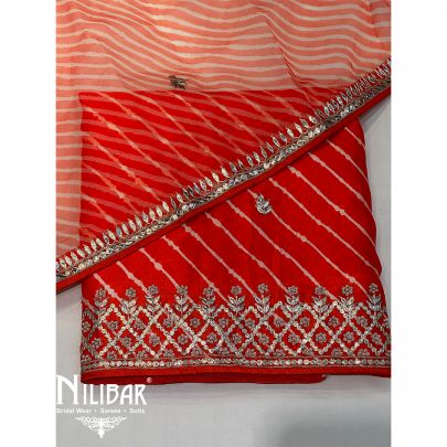 Orange Silk Organza Embroidered Unstitched Suit
