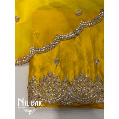 Yellow Silk Organza Embroidered Unstitched Suit