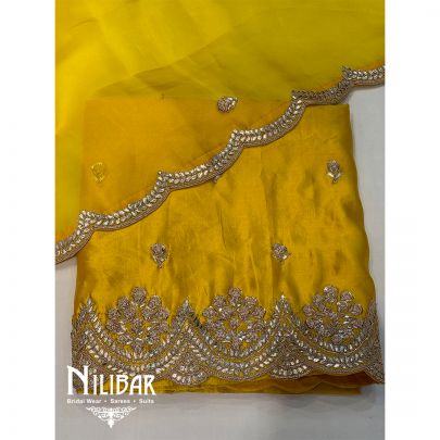 Yellow Silk Organza Embroidered Unstitched Suit