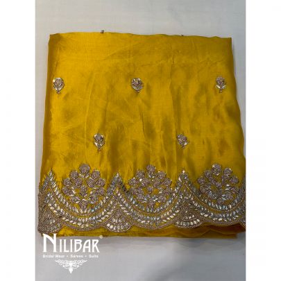 Yellow Silk Organza Embroidered Unstitched Suit