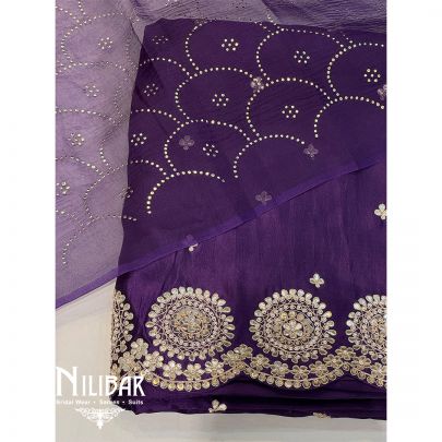 Purple Silk Organza Embroidered Unstitched Suit