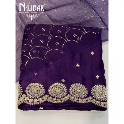 Purple Silk Organza Embroidered Unstitched Suit