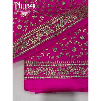 Hot Pink Silk Chinon Embroidered Unstitched Suit
