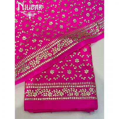 Hot Pink Silk Chinon Embroidered Unstitched Suit