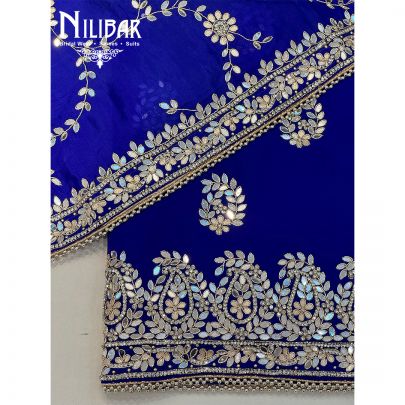 Blue Pure Crepe Pure Chinon Embroidered Unstitched Suit