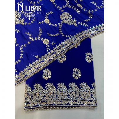 Blue Pure Crepe Pure Chinon Embroidered Unstitched Suit